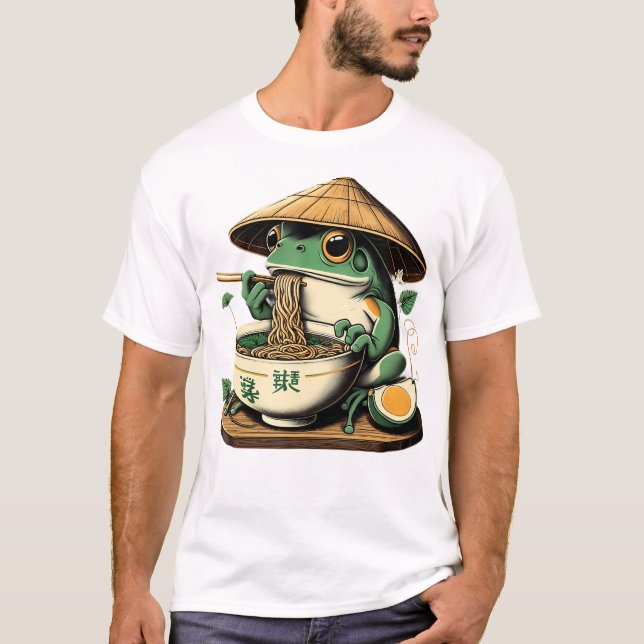 Frog Eating Ramen Kawaii Neko Japanska Noodles Ani T Shirt (Framsida)