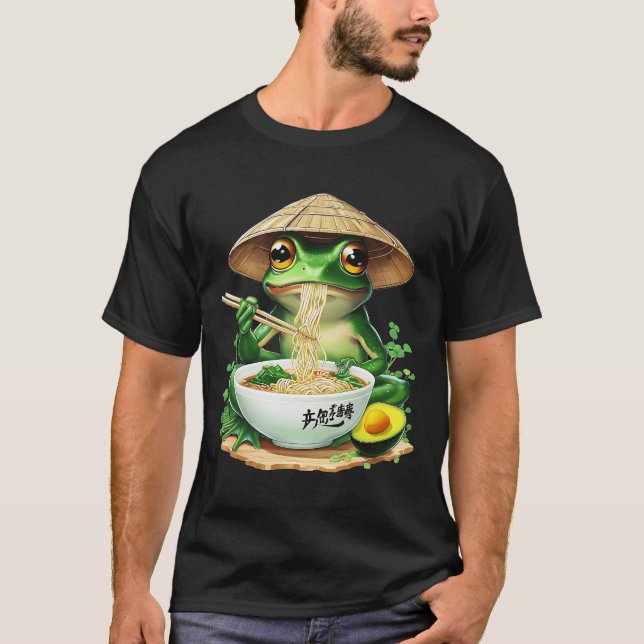 Frog Eating Ramen Kawaii Neko Japanska Noodles Ani T Shirt (Framsida)