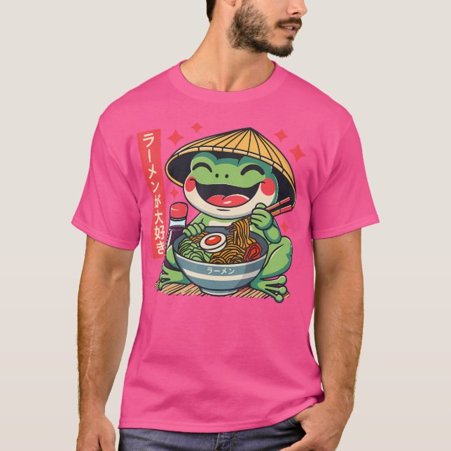 Frog Eating Ramen Kawaii Otaku Japanese Noodles An T Shirt (Framsida)