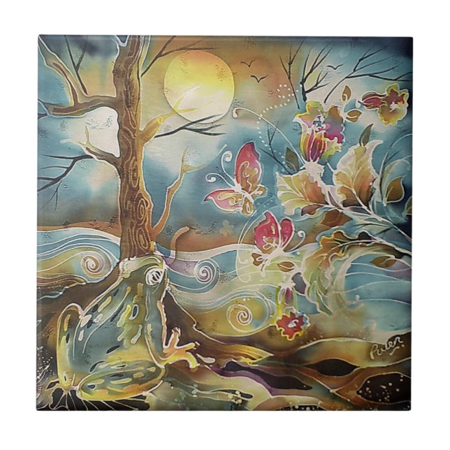 Frog efter målarfärg Vatten Silke Kakelplatta (Framsidan)