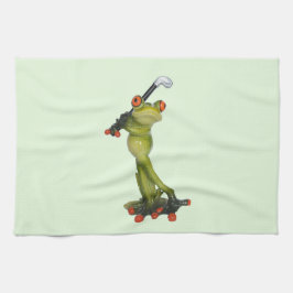 Frog Figurine Golfer on Kitchen & Sports Towel Kökshandduk