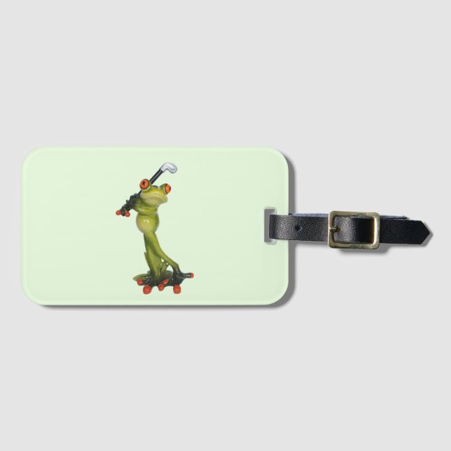 Frog Figurine Golfer på Bag Märkre Biz-kortplats Bagagebricka (Framsida horisontal)