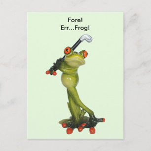 Frog Figurine Golfer Postcard Vykort