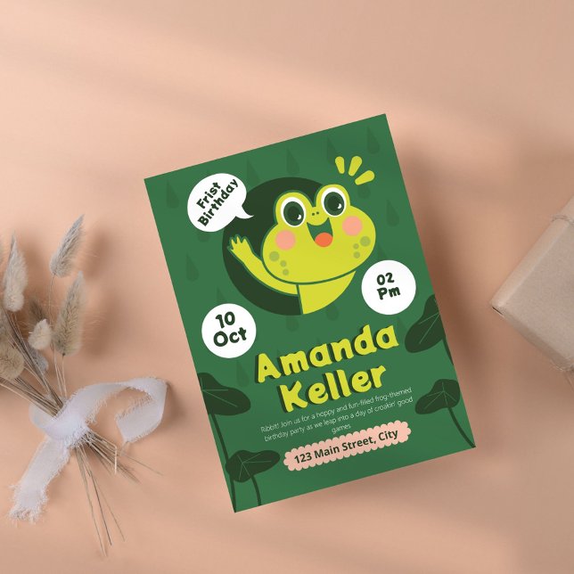 Frog Första födelsedagsinbjudan Inbjudningar (Skapare uppladdad)
