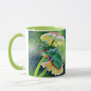 Frog Friends Flowers Rain Gift Namn-kaffe Mugg