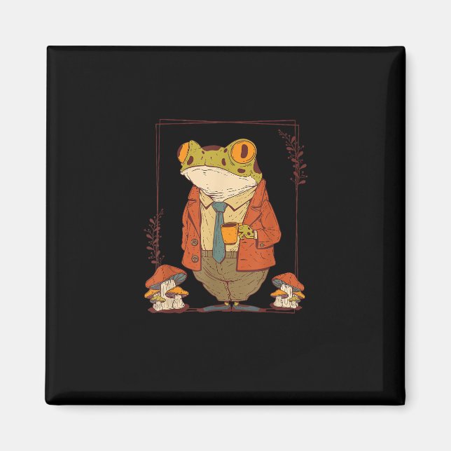 Frog Goblincore Academia Aesthetic Mushroom Magnet (Framsidan)