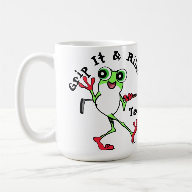 Frog Golfing Grip It and Ribbit Funny Personlig Kaffemugg (Vänster)