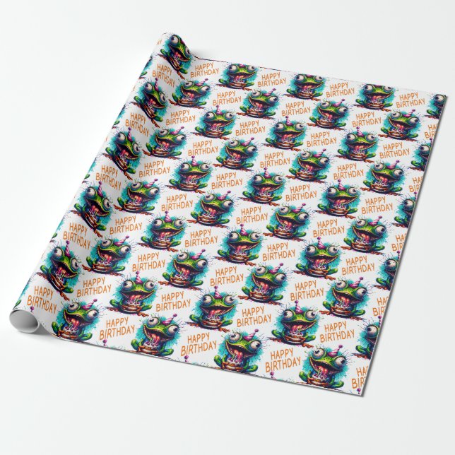 Frog Grattis på födelsedagen Gift Wrapping Papper  Presentpapper (Utrullad)