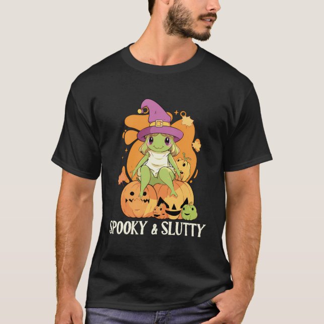 Frog Halloween Costume Spooky Bus eller godis Scar T Shirt (Framsida)