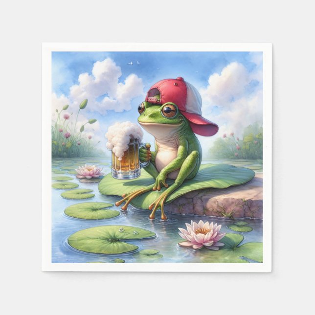 Frog Holding a Mugg of Beer Pappersservett (Framsidan)