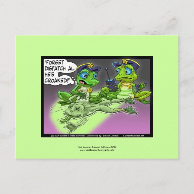 Frog Homicide Police Tecknad on Funny Postcards Vykort (Framsida)