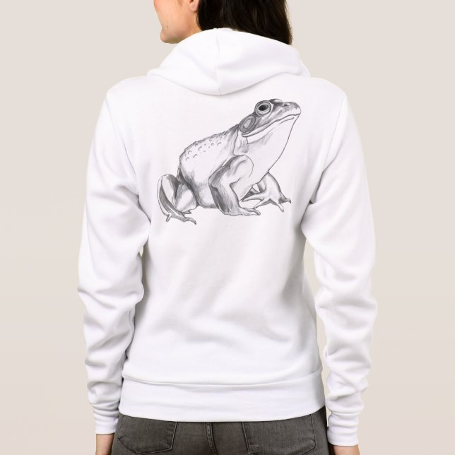 Frog Hoodie Bullfrog Art Kvinnos Hooded Joggare Tee (Baksida)