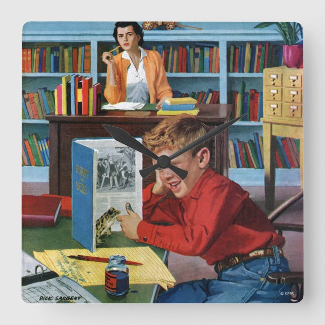 Frog i Bibliotek Fyrkantig Klocka (Framsida)