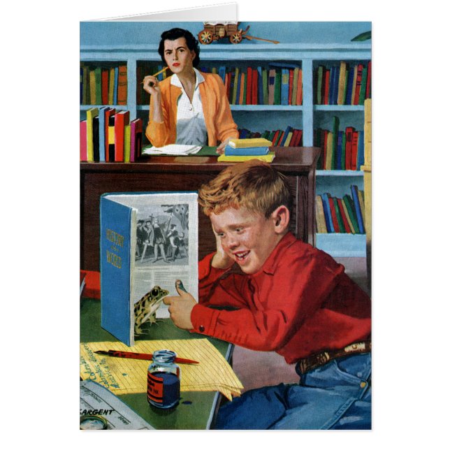 Frog i Bibliotek Hälsningskort (Framsidan)