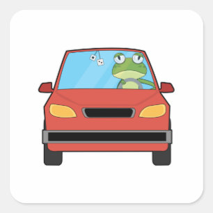 Frog i bil fyrkantigt klistermärke