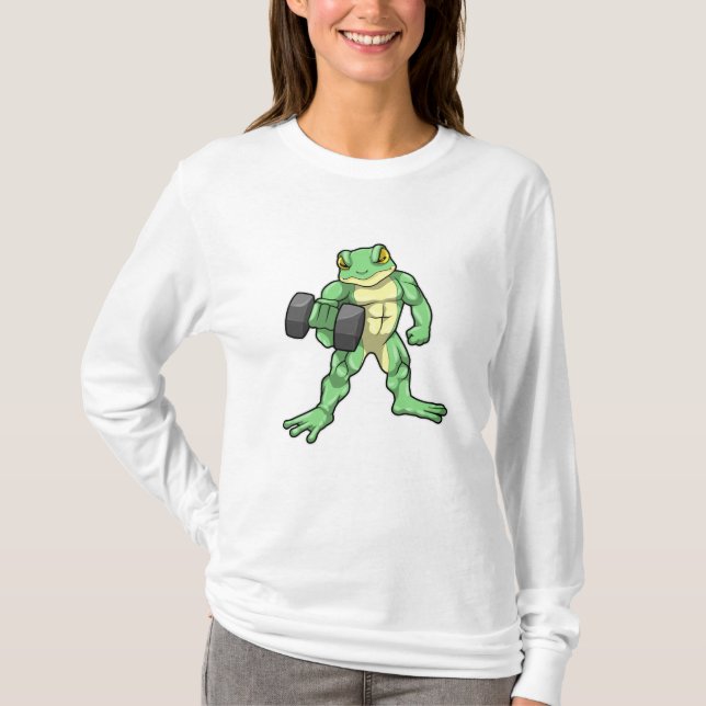 Frog i Bodybuilding med Dumbbell T Shirt (Framsida)