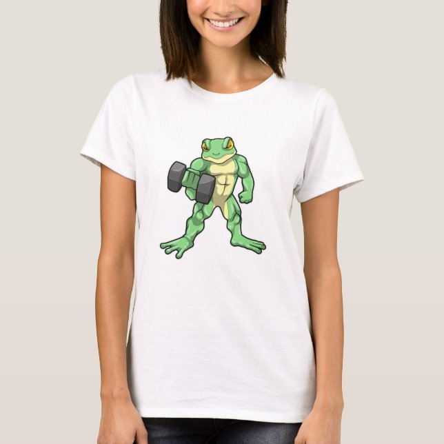 Frog i Bodybuilding med Dumbbell T Shirt (Framsida)