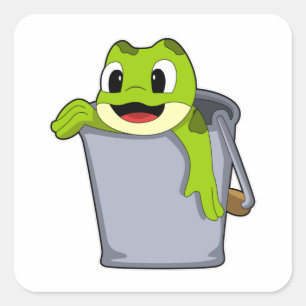 Frog i Bucket Fyrkantigt Klistermärke