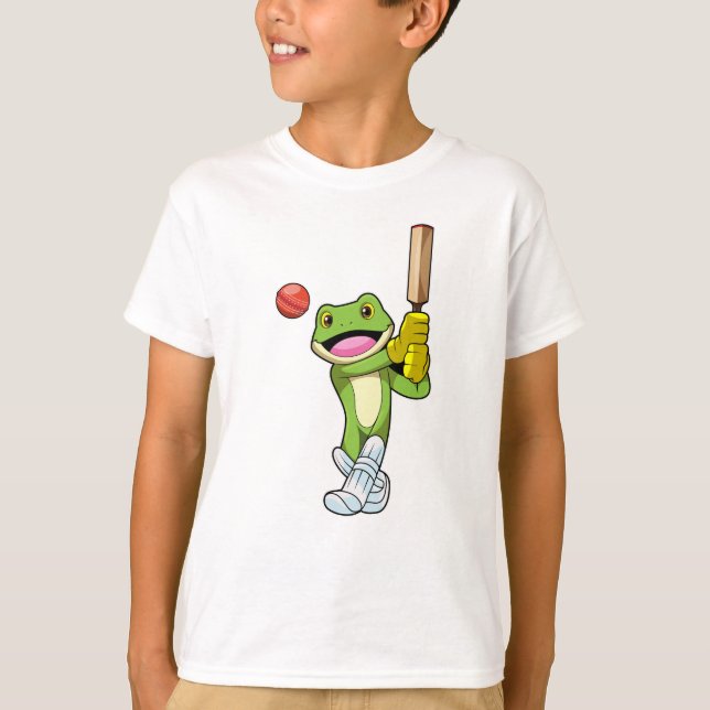 Frog i Cricket med Cricket fladdermus T Shirt (Framsida)
