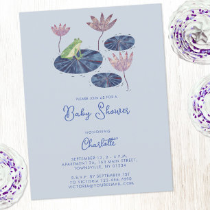 Frog i en inbjudan till Lily Pond Cute Baby Shower