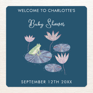 Frog i en Lily Pond Cute Baby Shower Fyrkantigt Klistermärke