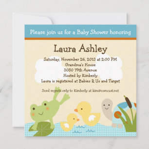 Frog i inbjudan Pond/Turtle Baby Shower
