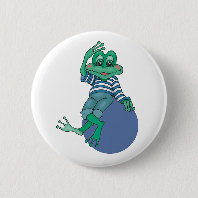 Frog i Jeans, Birthday, Polka dots Knapp (Framsida)