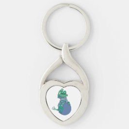 Frog i Jeans, Birthday, Polka dots Twisted Heart Silverfärgad Nyckelring