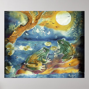 Frog i månljusmålning poster