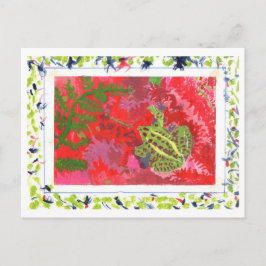 Frog i rödbak i handmålat vykort ram