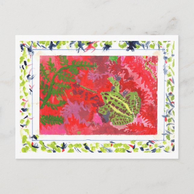 Frog i rödbak i handmålat vykort ram (Framsida)
