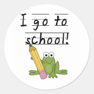 Frog Jag går till skolskjortor och gåvor Runt Klistermärke