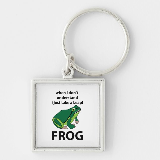 Frog Jag tar bara en lädergroda Fyrkantig Silverfärgad Nyckelring (Framsidan)