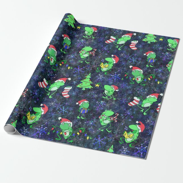 Frog jul - Cute Frog Julafton Party Lila Snö Presentpapper (Utrullad)