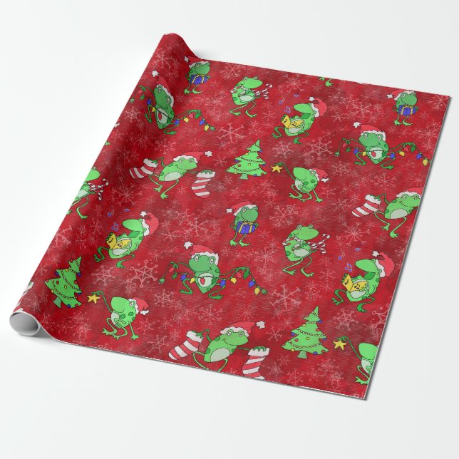Frog jul - Cute Red Frog Julafton Party Presentpapper (Utrullad)