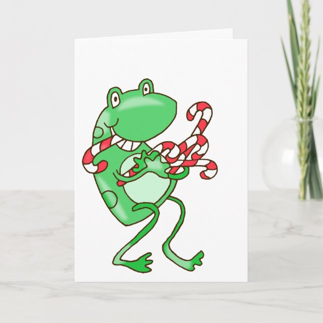 Frog jul - Frog, Candy cane Julafton Kort (Framsida)
