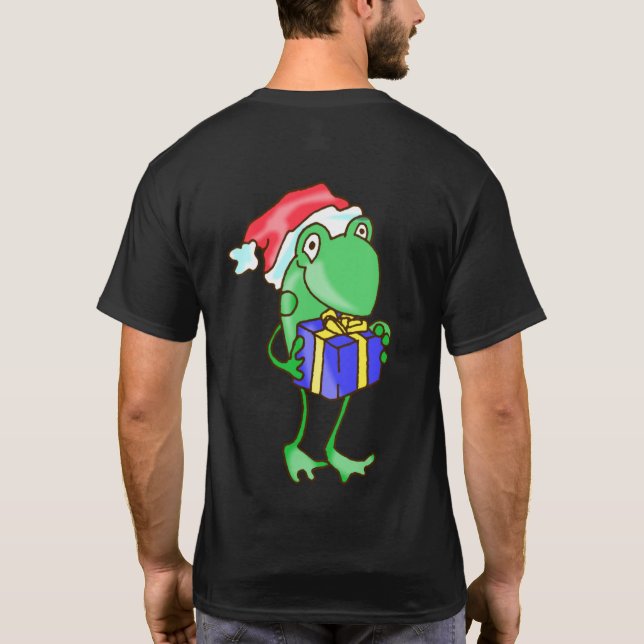 Frog jul - Frog, Present, Santa Hat T Shirt (Baksida)