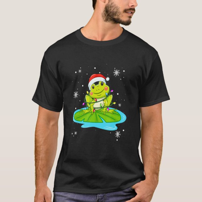 Frog jul Ljus Led Santa Hat-julen T Shirt (Framsida)