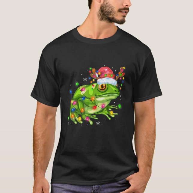 Frog jul Ljus Träd Funny Santa Hat Merry C T Shirt (Framsida)