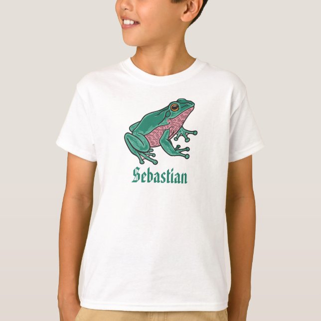 Frog Kids T-Shirt customizable Animal Tee for Boys (Framsida)