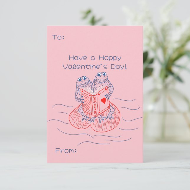 Frog Läsa en Bok Cute Valentine Day Tilläggskort (Stående Fram)