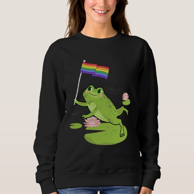 Frog  LGBTQ Gay Pride Flag Lily Pad Illustration T Shirt (Framsida)