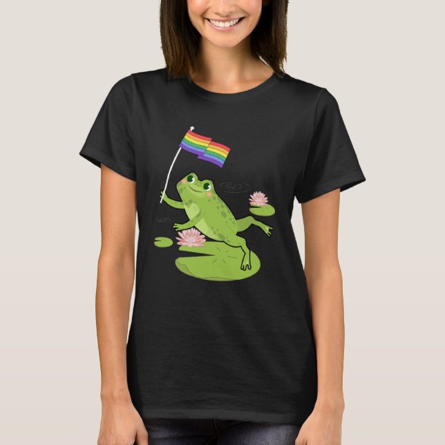 Frog  LGBTQ Gay Pride Flag Lily Pad Illustration T Shirt (Framsida)