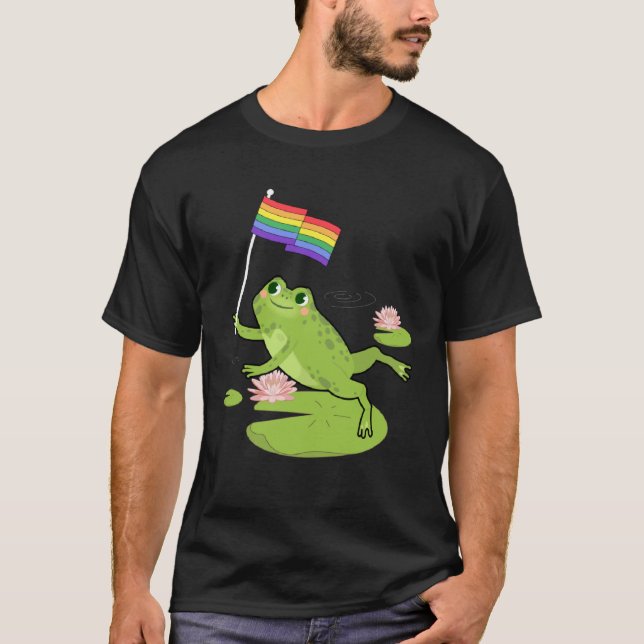 Frog  LGBTQ Gay Pride Flag Lily Pad Illustration T Shirt (Framsida)