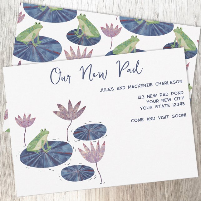 Frog Lily Pad Change of Adress Announcement Meddelande (Our New Pad frog themed modern moving home announcement and change of address)