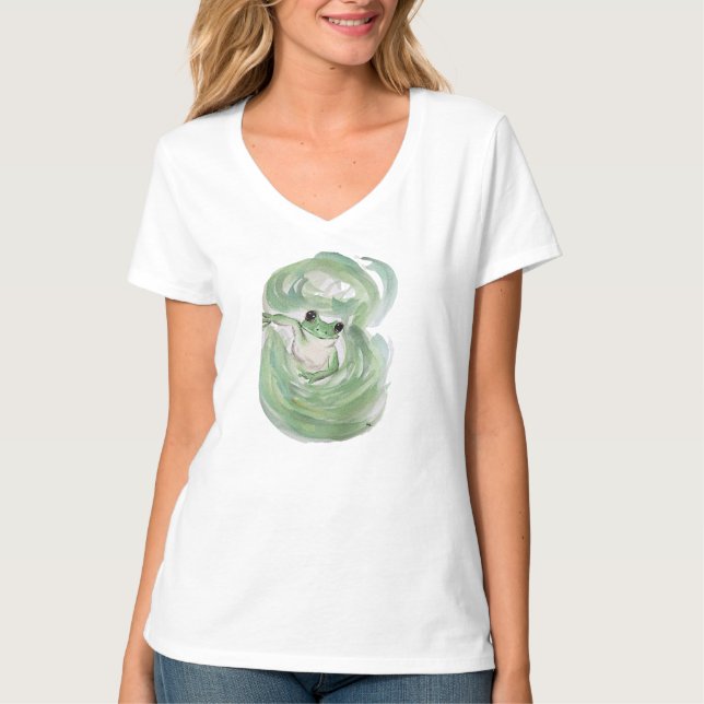 Frog Magic Humor Watercolor Froggy T Shirt (Framsida)