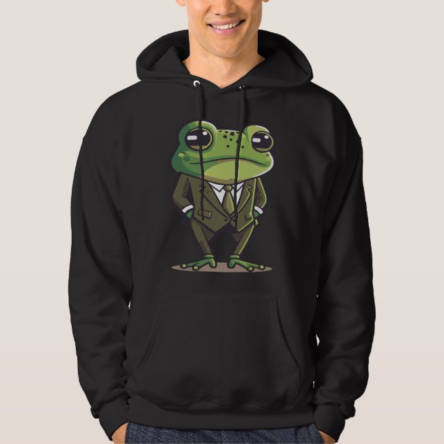 Frog man, mr frog, frog in suit, serious frog, fun hoodie (Framsida)