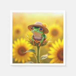 Frog med en råtta på en solrosbuk pappersservett