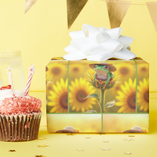 Frog med en råtta på en solrosbuk presentpapper (Födelsedagsfest)