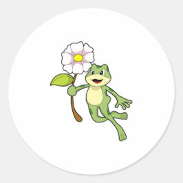 Frog med Flower.PNG Runt Klistermärke